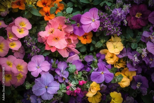 Colorful blooming flowers in a garden.