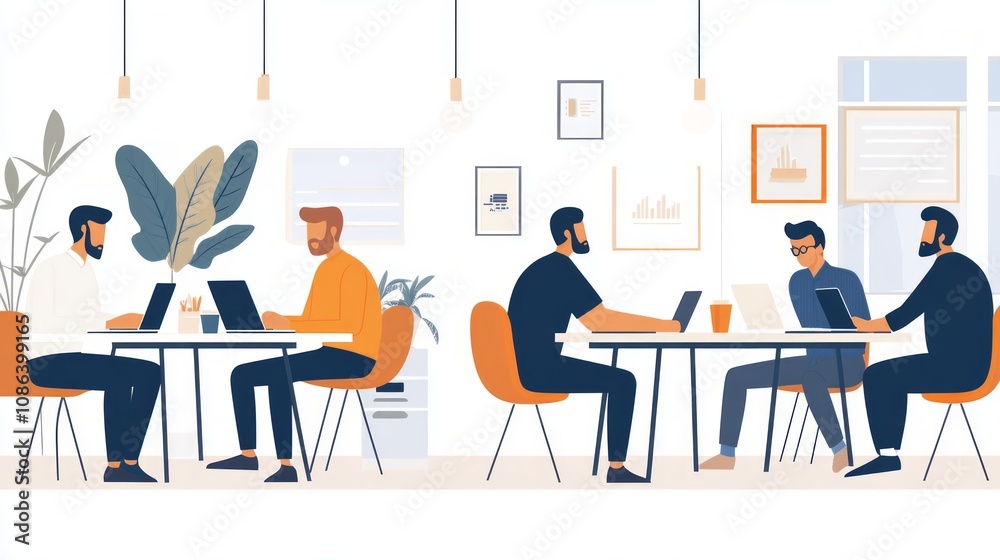 Modern Office Scene with Focused Coworkers