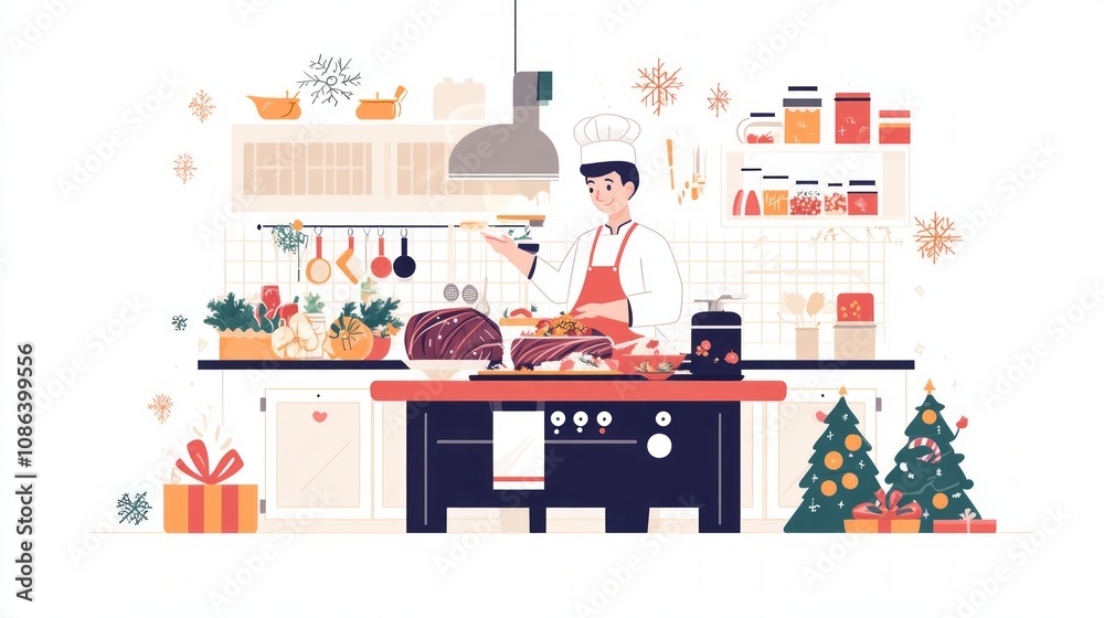 Chef Preparing Festive Christmas Dinner Chef Preparing Festive Christmas Dinner