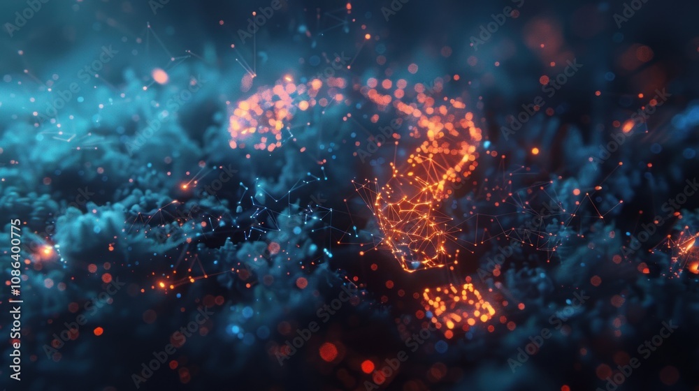 Abstract digital network with glowing particles and lines, forming a network. Abstract digital network with glowing particles and lines, forming a network.