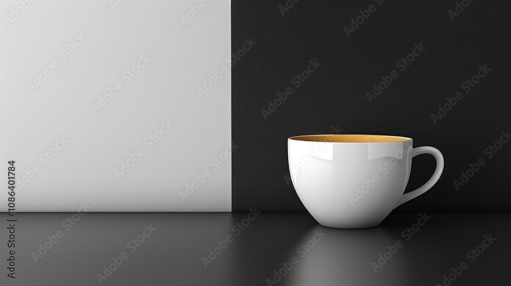 White coffee cup on black and white background. White coffee cup on black and white background.