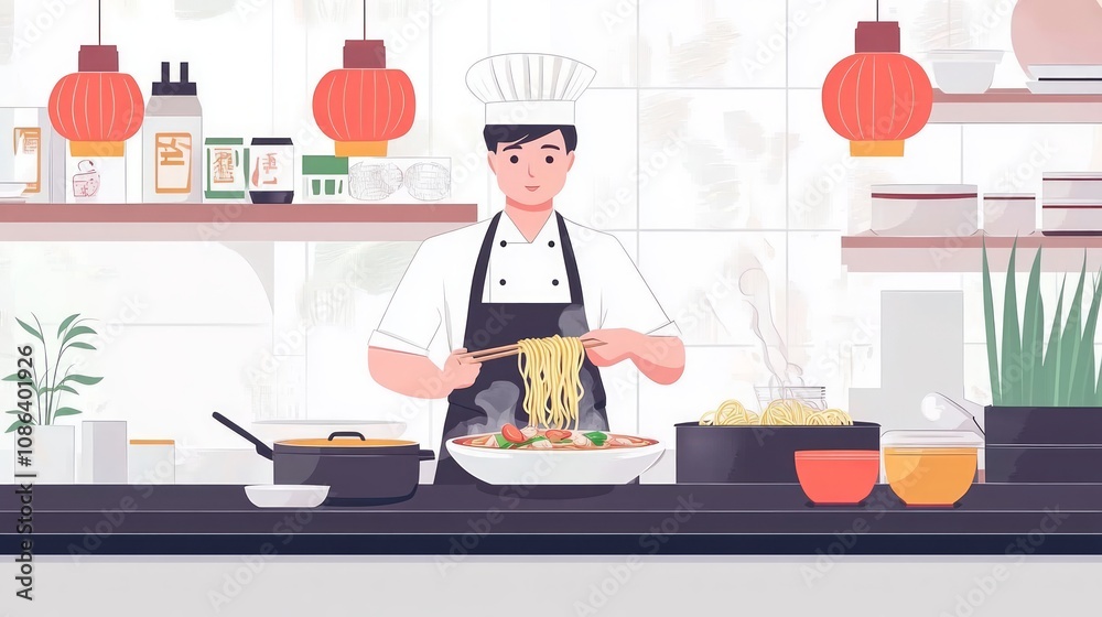 Chef Preparing Delicious Asian Noodles Chef Preparing Delicious Asian Noodles