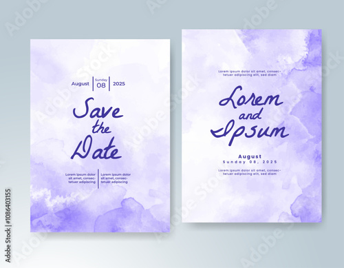 Wedding card invitation template with hand painted watercolor splash