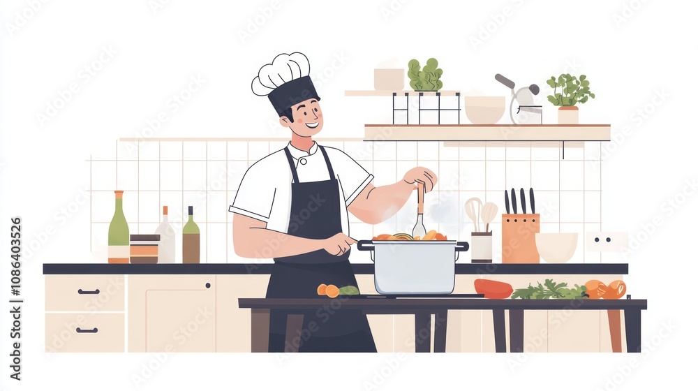 Chef Cooking Delicious Soup in a Modern Kitchen Chef Cooking Delicious Soup in a Modern Kitchen