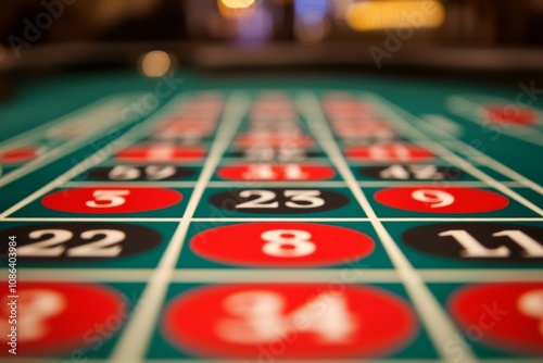 Detailed view of a classic casino roulette table showcasing numbered layout and betting options for a thrilling gambling experience photo