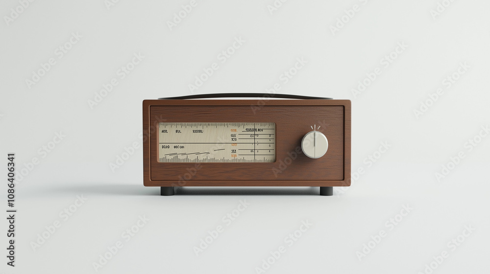 Fototapeta premium Vintage Radio Nostalgia: A classic wooden radio with a sleek design evokes a sense of retro charm and a bygone era. The radio's simple yet elegant form captures the essence of vintage aesthetics. 