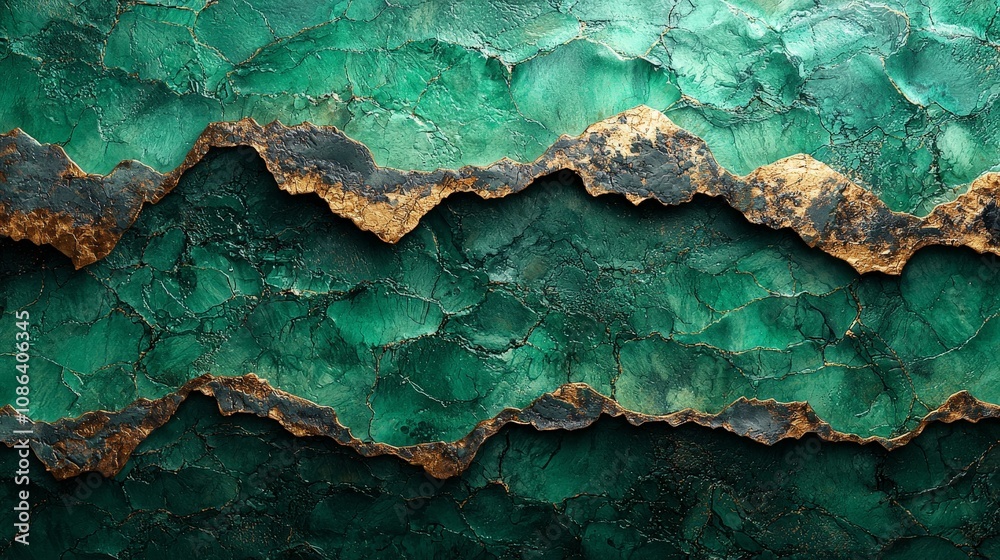 Textured green surface with layered patterns and golden edges, resembling natural stone. Textured green surface with layered patterns and golden edges, resembling natural stone.