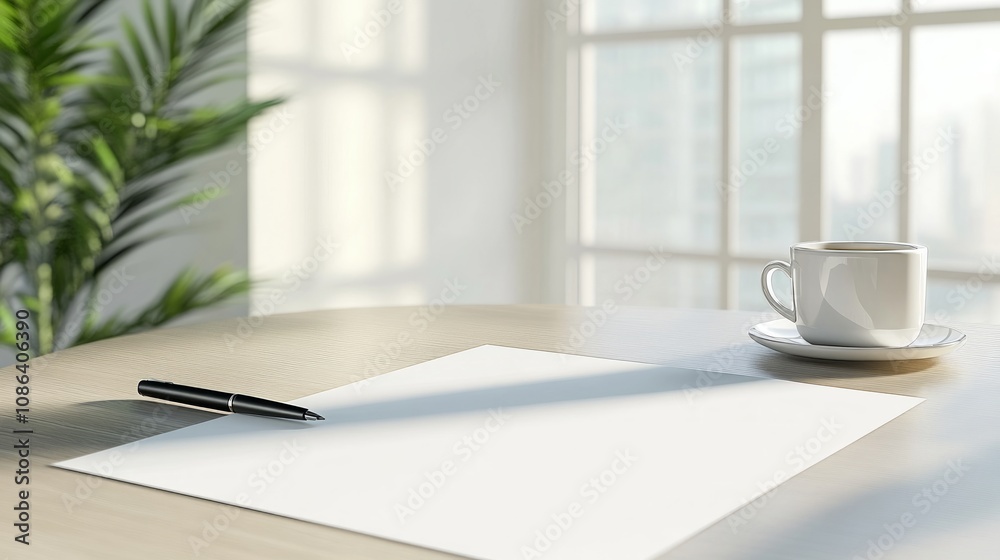 Modern Workspace with Coffee and Blank Paper Modern Workspace with Coffee and Blank Paper
