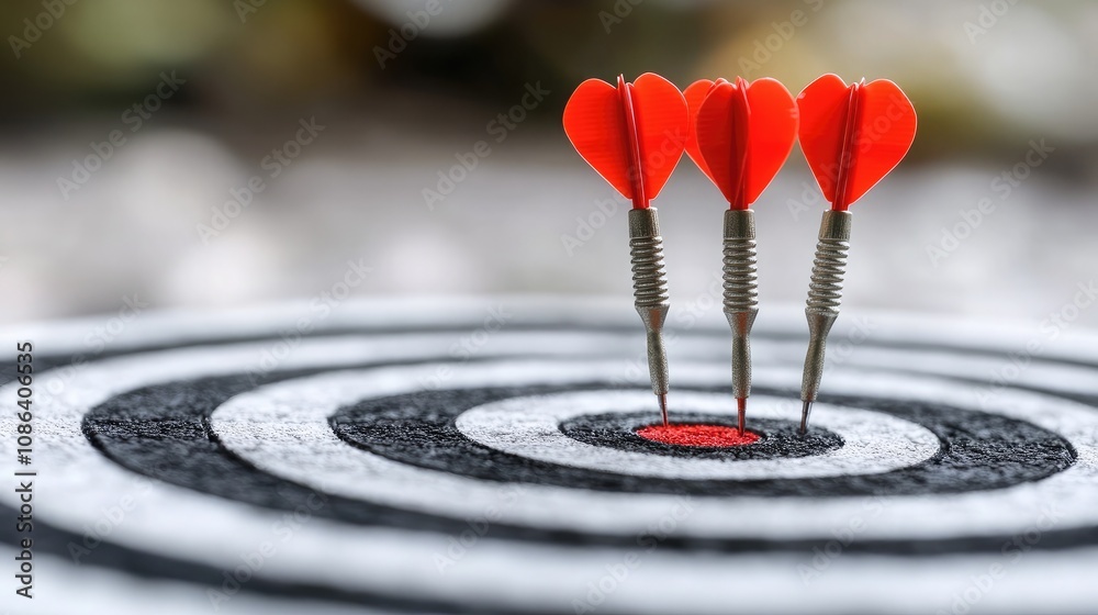 Three Dart Arrows with Heart-Shaped Tips Hitting the Center of a Target, Symbolizing Love, Passion, and Compromise in Relationship Goals