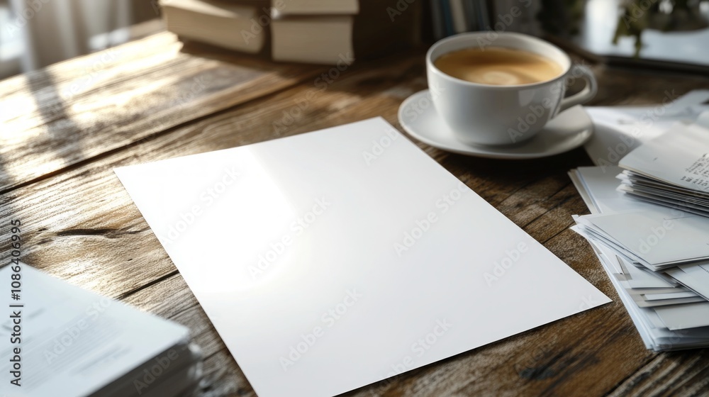 Blank Paper and Coffee on a Wooden Desk Blank Paper and Coffee on a Wooden Desk