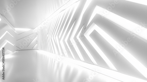 Futuristic white abstract corridor with geometric light patterns