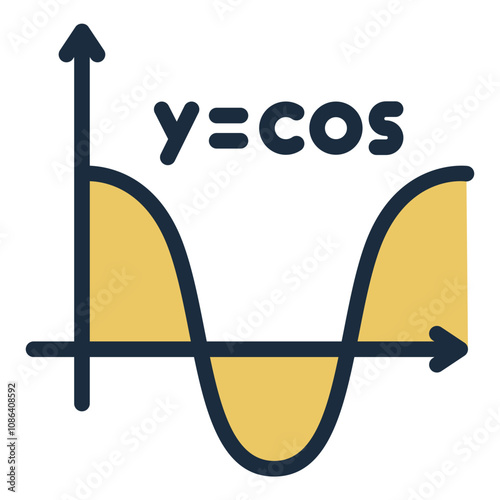 Cosine wave graph for Trigonometry filled line icon