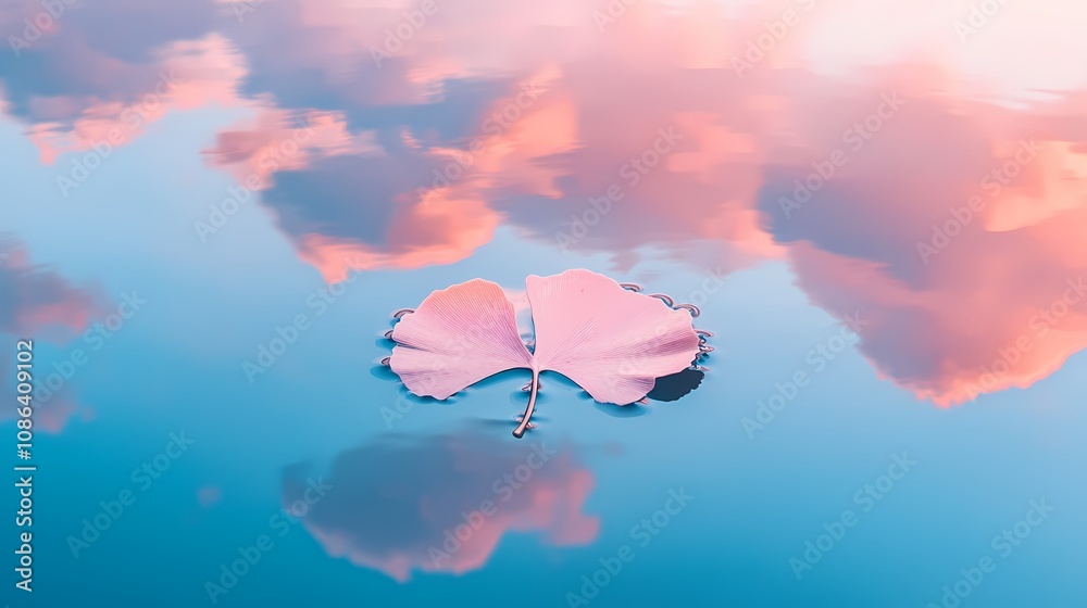 Obraz premium Pink and blue leaves lake scenery illustration poster background