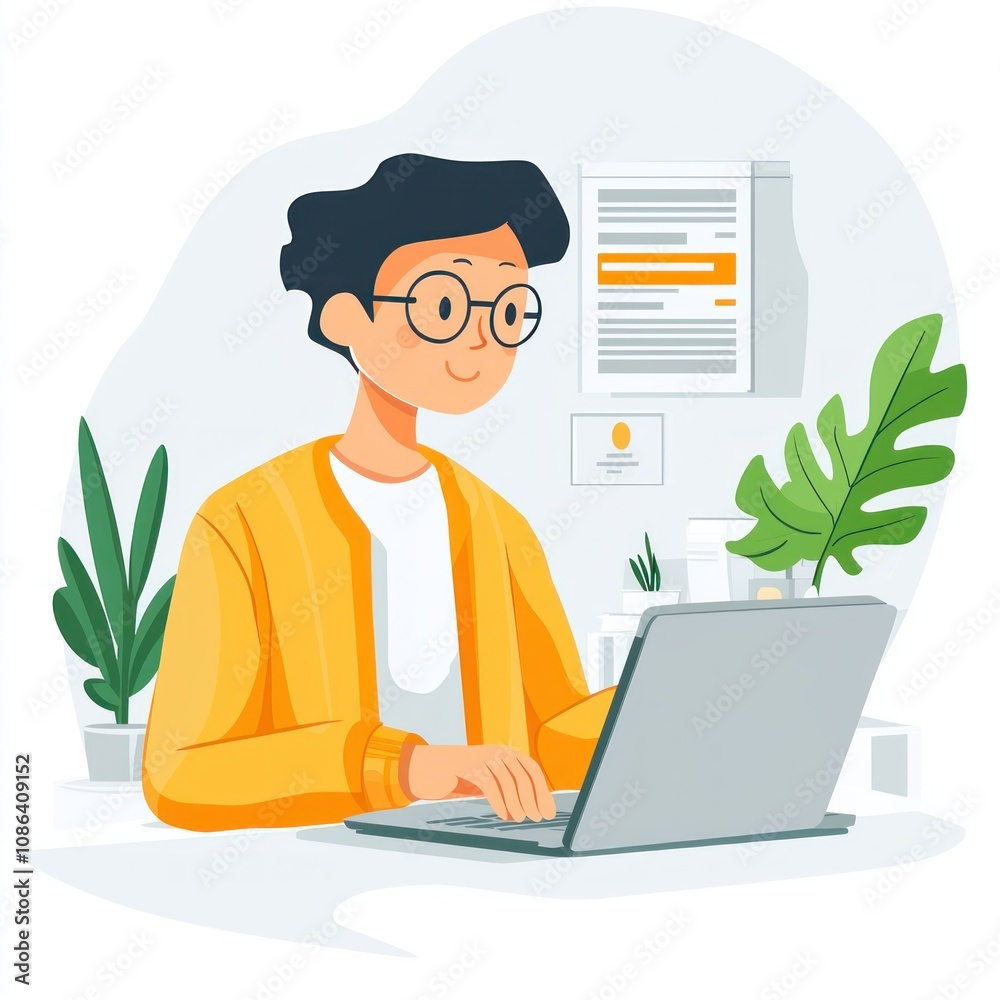 Modern Banking and Financial Management Concept in 2D Flat Style - Person Checking Bank Account Statement on Laptop Against White Background with Copy Space Modern Banking and Financial Management Concept in 2D Flat Style - Person Checking Bank Account Statement on Laptop Against White Background with Copy Space