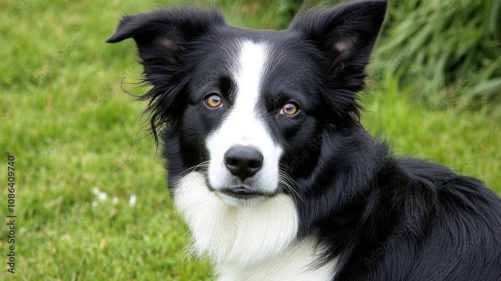 Black and White Dog Sitting on Grass Black and White Dog Sitting on Grass