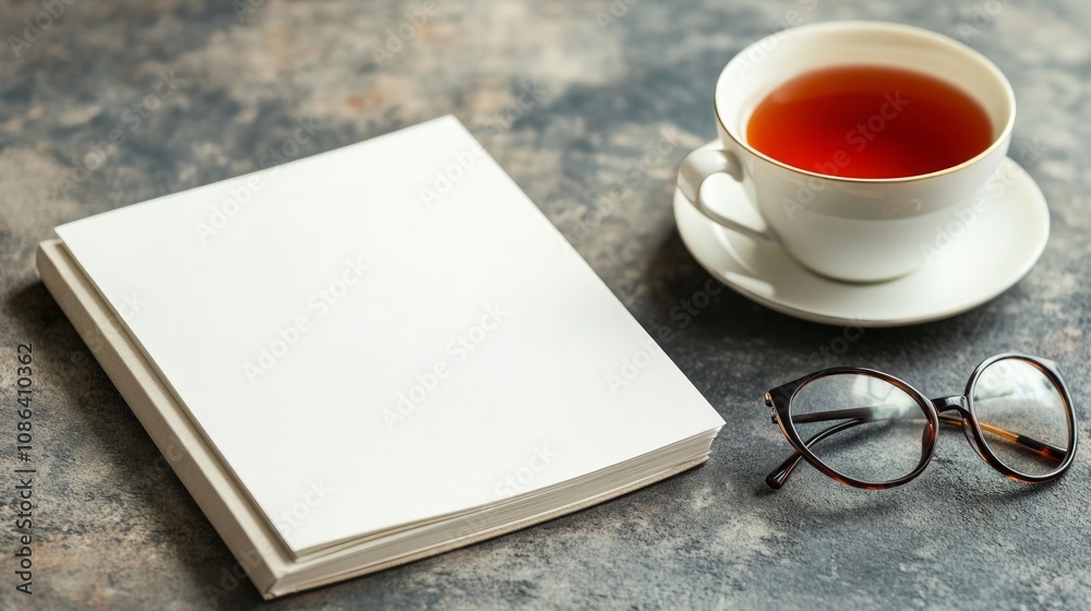 Peaceful Still Life with Book, Tea, and Glasses Peaceful Still Life with Book, Tea, and Glasses