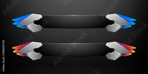 Shiny blue red silver border title lower third interface gaming. Modern ui badge overlay frame