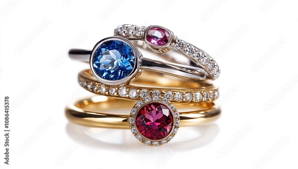 Stunning Stack of Gemstone Rings: Blue Topaz, Pink Sapphire, and Red Spinel Stunning Stack of Gemstone Rings: Blue Topaz, Pink Sapphire, and Red Spinel