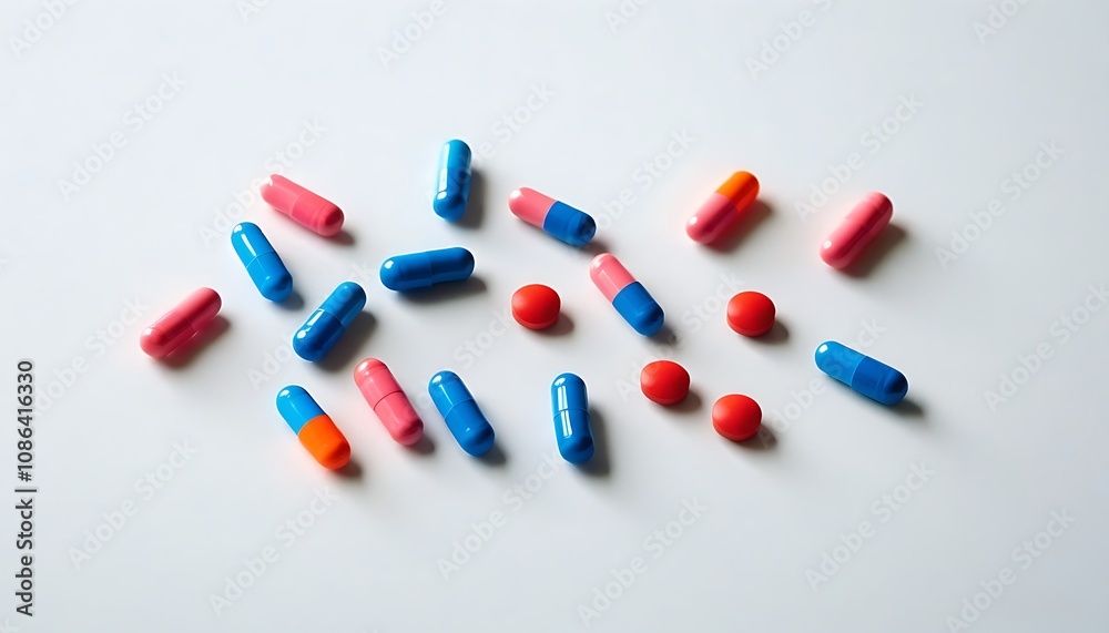 Vivid Pills Detailed on a White Background Vivid Pills Detailed on a White Background