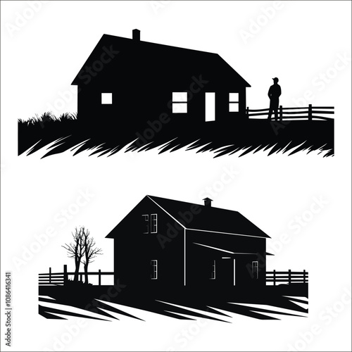 Farmer House Silhouette, Farm House Silhouette