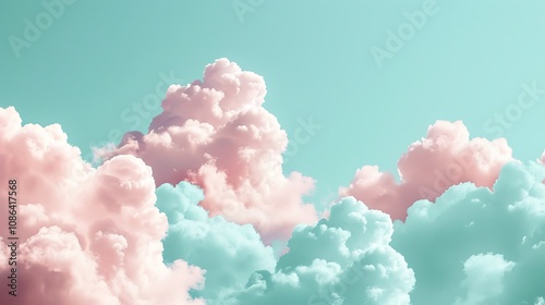 A collection of soft clouds resembling cotton candy on a pale mint background.