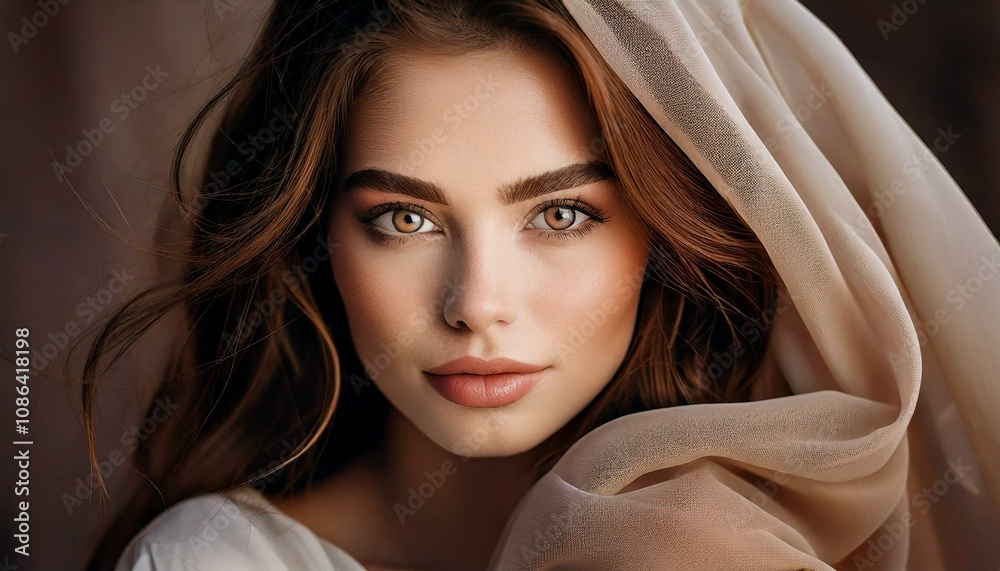 Portrait of beautiful young woman. brown eyes, natural make-up, close-up Portrait of beautiful young woman. brown eyes, natural make-up, close-up