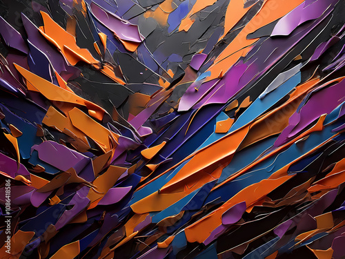 Dark and moody abstract background with shades of deep blues and purples to evoke a sense of urgency and excitement, gradating to bright neon reds and oranges to convey sale frenzy photo