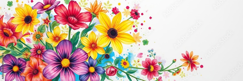 Vibrant flowers painted in rainbow hues on a bright canvas, rainbow, background, floral Vibrant flowers painted in rainbow hues on a bright canvas, rainbow, background, floral