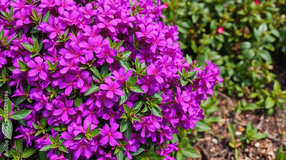 A flowering bush with vibrant purple flowers blooming in the spring season, green leaves, flowering bushes, spring flowers A flowering bush with vibrant purple flowers blooming in the spring season, green leaves, flowering bushes, spring flowers