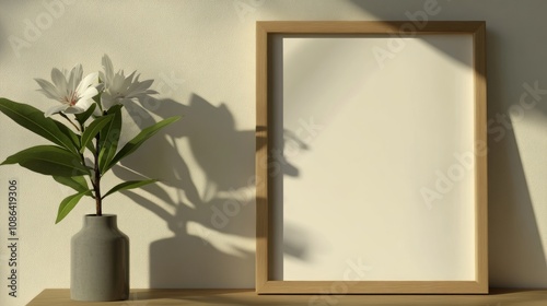 Elegant Empty Frame with Flowers and Vase