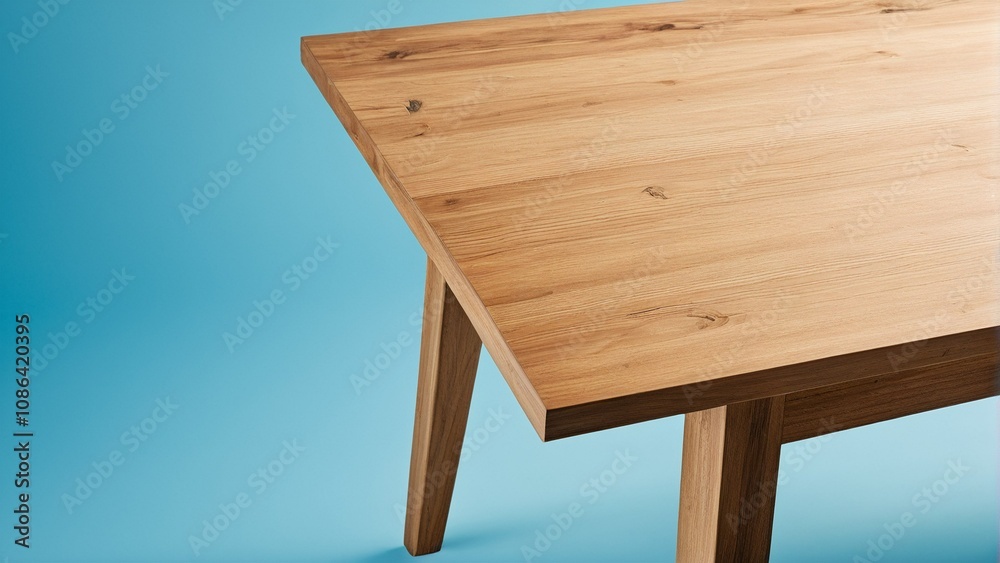 A wooden table with a blue background. A wooden table with a blue background.