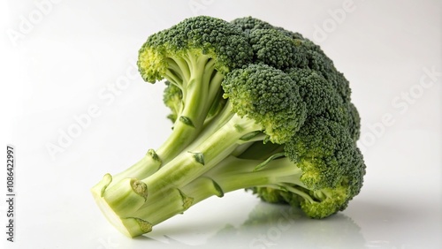 Close-up of a single head of raw broccoli with florets exposed, garden produce, healthy snack, kitchen staple, isolated, food item
