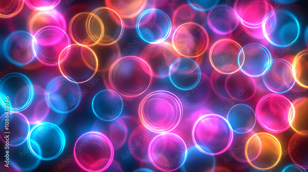 Glowing neon circles overlap, vibrant colorful abstract art. Suitable for background, design projects, digital art, and modern concepts. Generated AI Glowing neon circles overlap, vibrant colorful abstract art. Suitable for background, design projects, digital art, and modern concepts. Generated AI