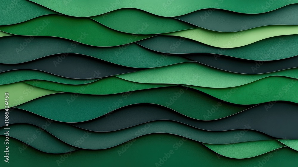 Abstract Green Waves Background Nature Inspired 3D Paper Cut Design Abstract Green Waves Background Nature Inspired 3D Paper Cut Design