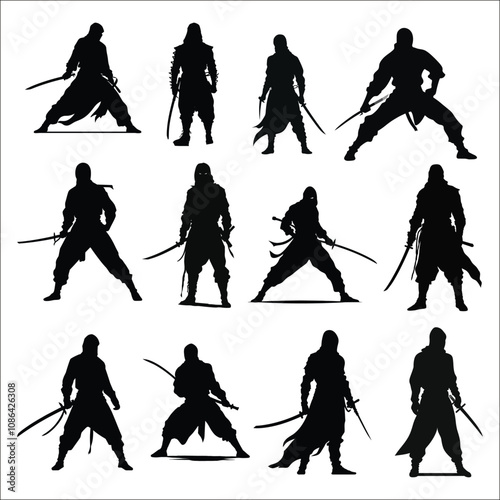 Ninja Silhouette Bundle Set, Ninja Warrior Silhouette