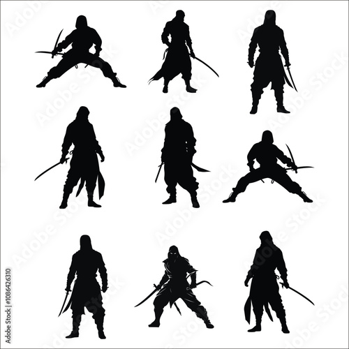 Ninja Silhouette Bundle Set, Ninja Warrior Silhouette