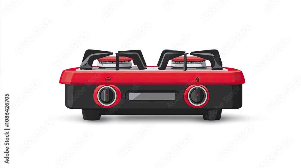 Fototapeta premium Red and Black Two-Burner Gas Stovetop