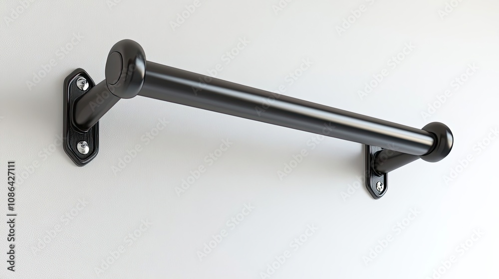 Black Metal Curtain Rod with Round End Caps Mounted on White Wall Black Metal Curtain Rod with Round End Caps Mounted on White Wall