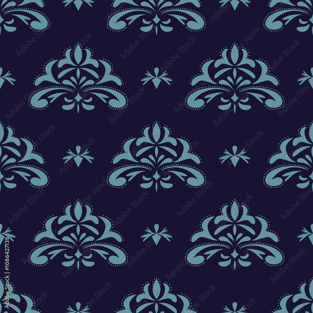 Blue and white damask vector seamless pattern. Vintage, paisley elements. Traditional, Turkish motifs. Great for fabric and textile, wallpaper