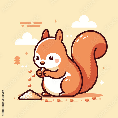 vector image of a cute squirrel eating acorns