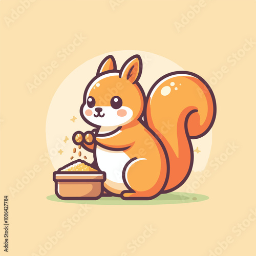 vector image of a cute squirrel eating acorns