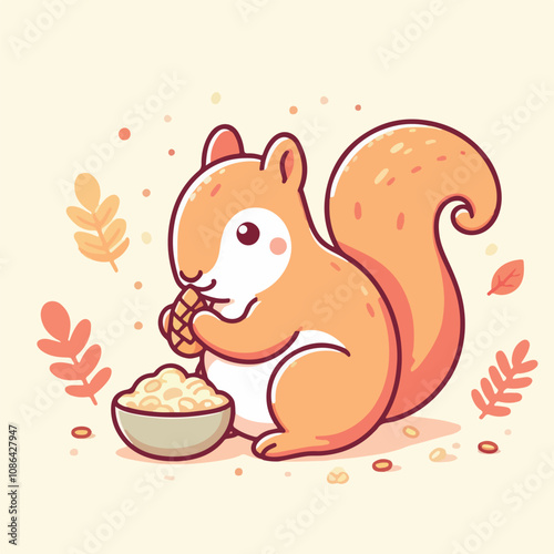 vector image of a cute squirrel eating acorns