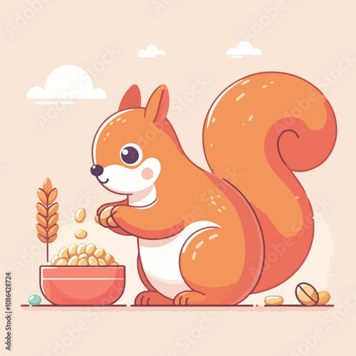 vector image of a cute squirrel eating acorns
