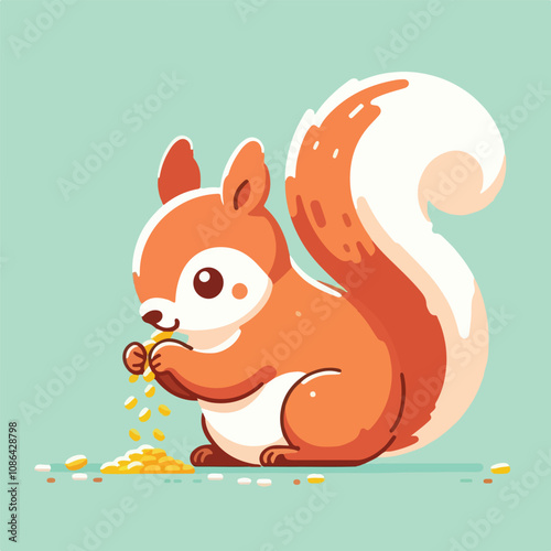 vector image of a cute squirrel eating acorns