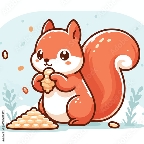 vector image of a cute squirrel eating acorns