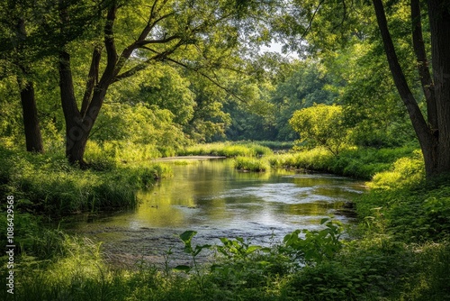 Wallpaper Mural Serene River Winding Through a Lush Green Forest Torontodigital.ca