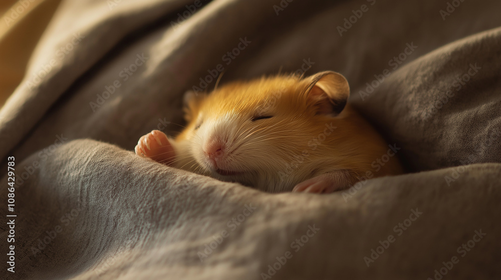 Hamster sleeping on human chest, plain shirt, close-up with soft shadows Hamster sleeping on human chest, plain shirt, close-up with soft shadows