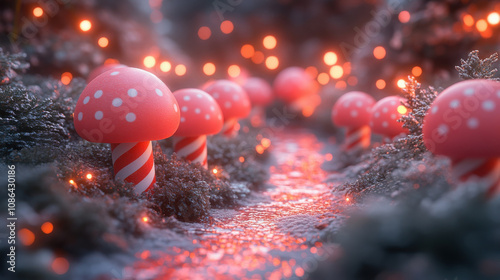 Obraz na płótnie Magical path with candy mushrooms illuminated by glowing lights w salonie