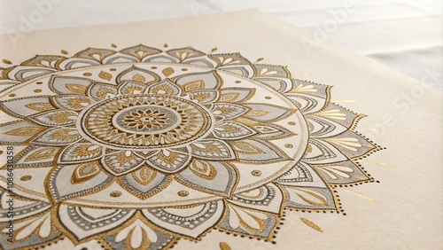 Wallpaper Mural intricate mandala pattern in shimmering gold and silver tones on a neutral beige or cream-colored background, geometric, pattern, gold, decor Torontodigital.ca