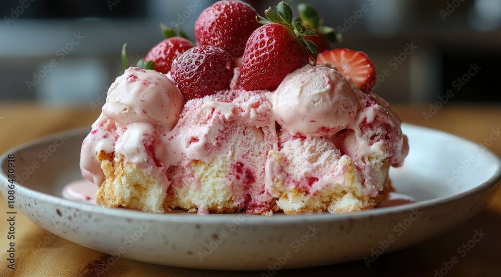 Strawberry ice cream dessert on a plate. Strawberry ice cream dessert on a plate.